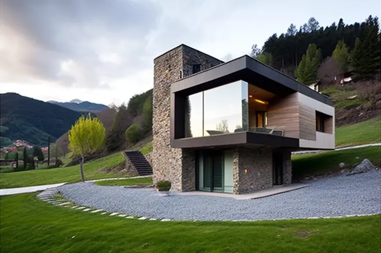 Villa de diseño con garaje privado y fachada de piedra natural en Bilbao