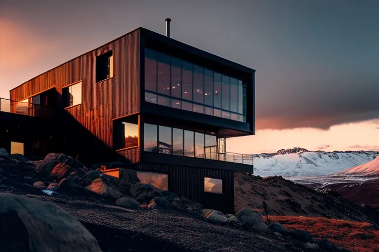 Villa de vanguardia con vistas del atardecer en Valle Nevado