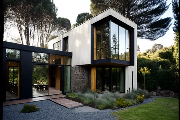 Casa de ladrillo, aluminio, hormigón visto y marmol blanco - CASAXIA -  Ideas de casas y arquitectura - Diseñadas por IA
