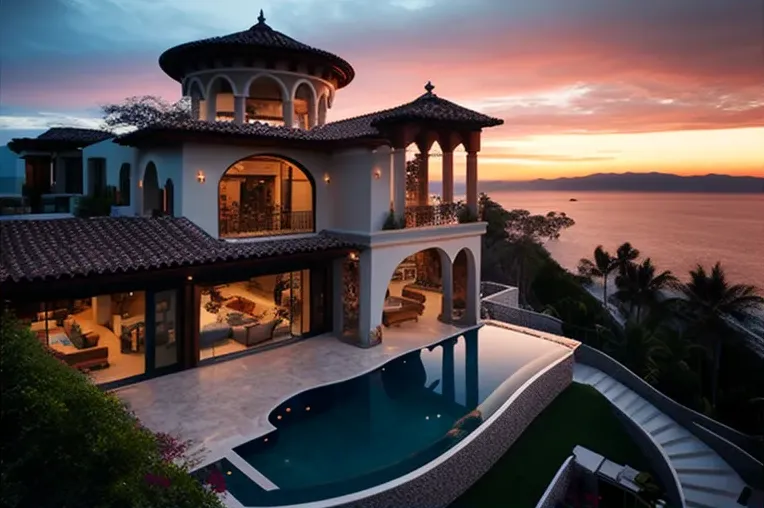 Casa Mediterránea con vista al atardecer en Puerto Vallarta