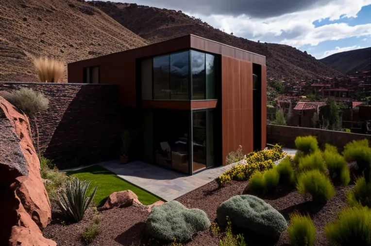 Arquitectura moderna y jardines con cascadas en una casa de lujo