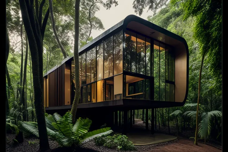 Diseño sofisticado y arquitectura innovadora en una casa rodeada de naturaleza y niebla