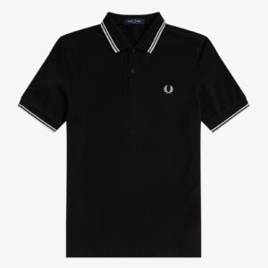 Fred Perry Slim Fit Twin Tipped Polo Black White White
