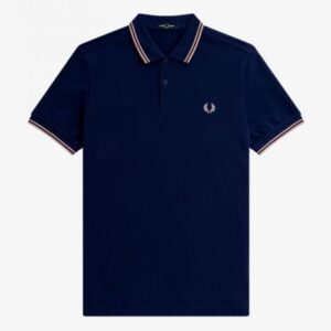 Fred Perry Slim Fit Twin Tipped Polo Blue Pink Pink