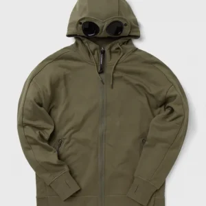 C.P. Company Diagonal Raised Fleece Goggle Hoodie Stone Grey