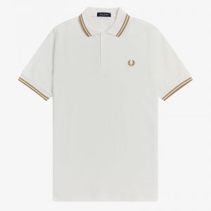 Fred Perry Slim Fit Twin Tipped Polo Snow White Desert Desert