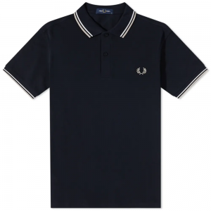 Fred Perry Slim Fit Twin Tipped Polo Navy Snow White Light Oyster