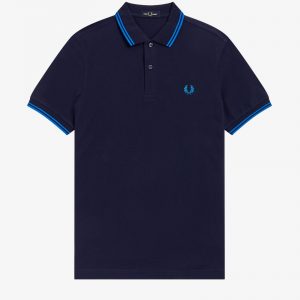 Fred Perry Slim Fit Twin Tipped Polo Dark Carbon Kingfisher Kingfisher