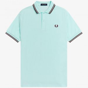 Fred Perry Slim Fit Twin Tipped Polo Brighton Blue Aubergine Mahogany
