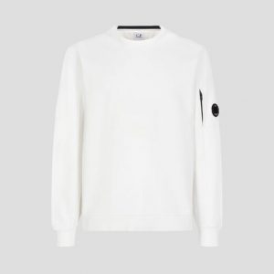 C.P. Company Diagonal Raised Fleece Crew Neck Sweatshirt Gauze White