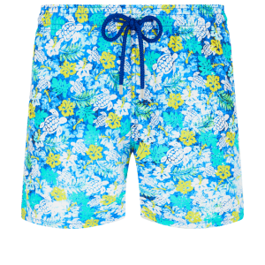 Vilebrequin Moorea Swim Short Tropical Turtles Vintage Bleu Lazuli