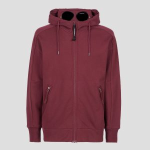 C.P. Company Diagonal Raised Fleece Goggle Hoodie Port Royal Red