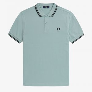 Fred Perry Slim Fit Twin Tipped Polo Silver Blue / Black / Black