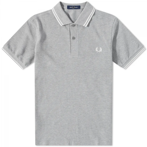 Fred Perry Slim Fit Twin Tipped Polo Steel Marl / White / White