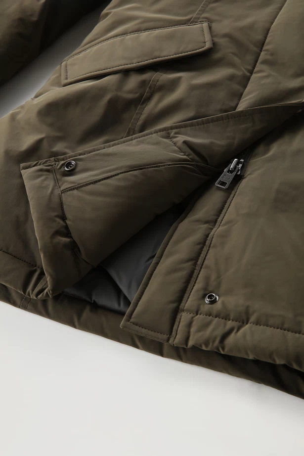 Woolrich Woman Luxury Arctic Parka with Detachable Fur Dark Green