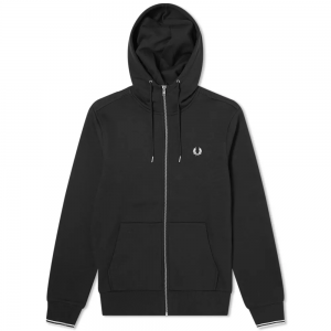 Fred Perry Hooded Zip Through Sweatshirt Black