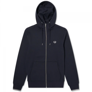 Fred Perry Hooded Zip Through Sweatshirt Navy