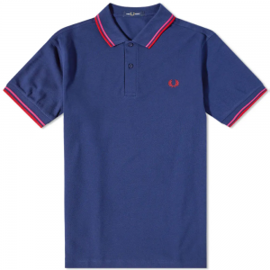 Fred Perry Slim Fit Twin Tipped Polo French Navy / Magenta / Cherry red