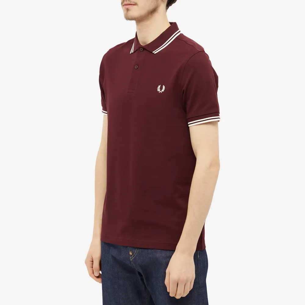 Fred Perry Slim Fit Twin Tipped Polo Ox Blood / Snow White / Snow White - Imagen 8 de 12