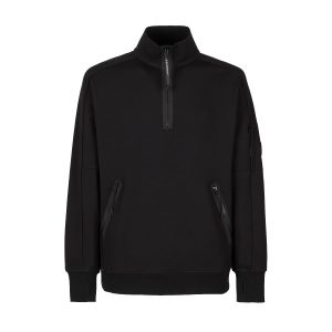 C.P. Company Diagonal Raised Fleece Stand Collar Sweatshirt Black