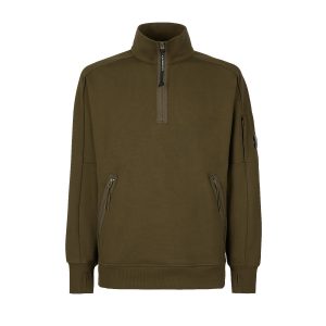 C.P. Company Diagonal Raised Fleece Stand Collar Sweatshirt Ivy Green