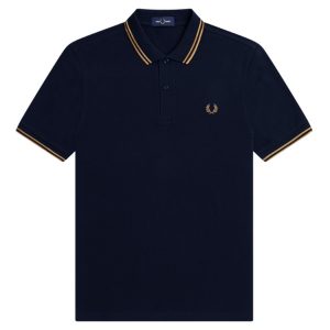 Fred Perry Slim Fit Twin Tipped Polo Navy / Dark Caramel / Dark Caramel