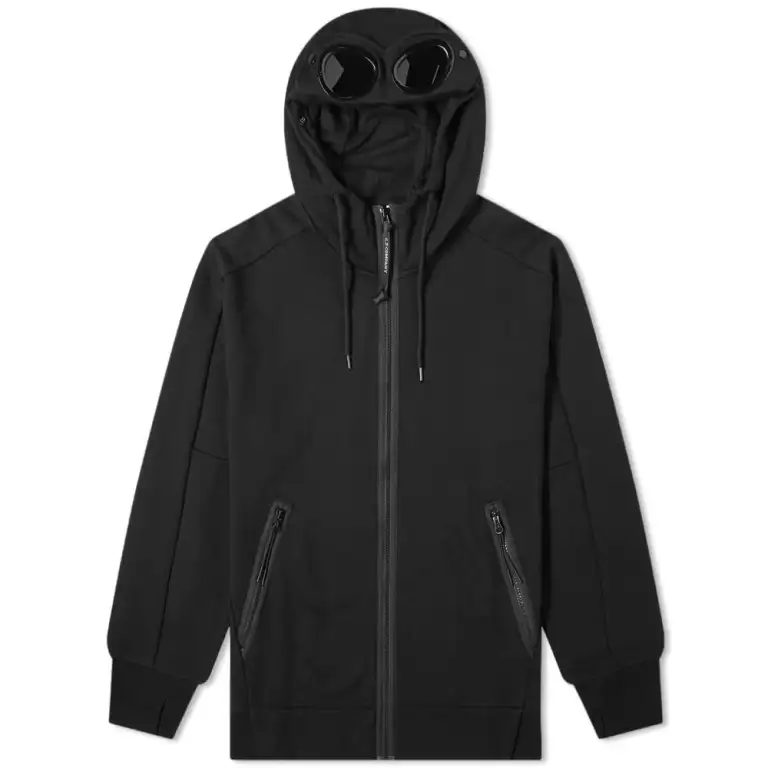 C.P.Company Diagonal Raised Fleece Goggle Hoodie Black - Picture 5 of 12
