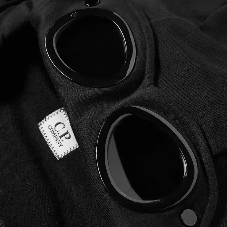 C.P.Company Diagonal Raised Fleece Goggle Hoodie Black - Picture 7 of 12