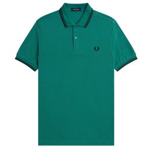 Fred Perry Slim Fit Twin Tipped Polo Deep Mint / Black / Black