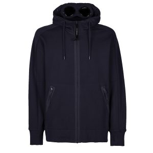 C.P. Company Diagonal Raised Fleece Goggle Hoodie Total Eclipse Blue