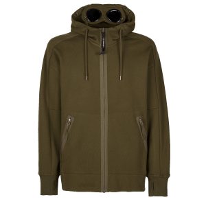 C.P. Company Diagonal Raised Fleece Goggle Hoodie Ivy Green