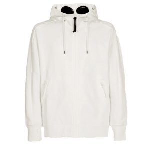 C.P. Company Diagonal Raised Fleece Goggle Hoodie Gauze White