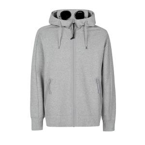 C.P. Company Diagonal Raised Fleece Goggle Hoodie Grey Melange