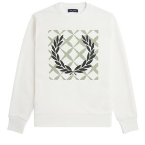 Fred Perry Crew Sweat Graphic Cross Stitch White