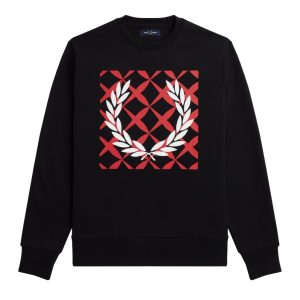 Fred Perry Crew Sweat Graphic Cross Stitch Black
