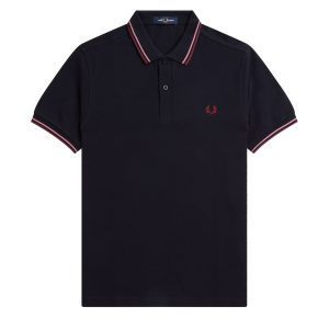 Fred Perry Slim Fit Twin Tipped Polo Navy / Dusty Rose Pink / Oxblood