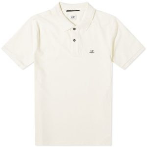 C.P. Company Stretch Pique Slim Fit Logo Polo Gauze White