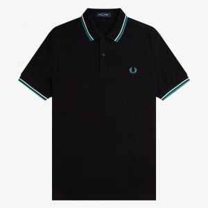 Fred Perry Slim Fit Twin Tipped Polo Black / Ecru / Deep Mint