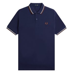 Fred Perry Slim Fit Twin Tipped Polo French Navy / Ecru / Whisky Brown