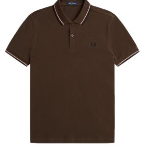 Fred Perry Slim Fit Twin Tipped Polo Burnt Tobacco / Dark Pink / Black