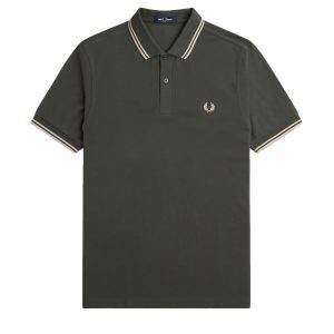 Fred Perry Slim Fit Twin Tipped Polo Field Green / Oatmeal / Oatmeal