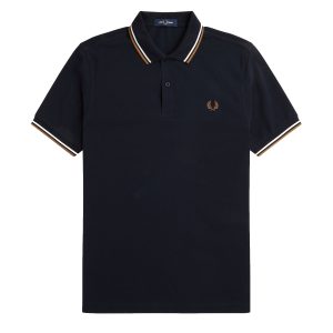 Fred Perry Slim Fit Twin Tipped Polo Navy / Snow White / Shaded Stone