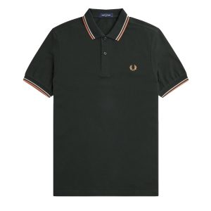 Fred Perry Slim Fit Twin Tipped Polo Night Green / Warm Grey / Light Rust