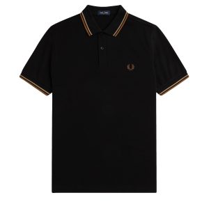 Fred Perry Slim Fit Twin Tipped Polo Black / Warm Stone / Shaded Stone