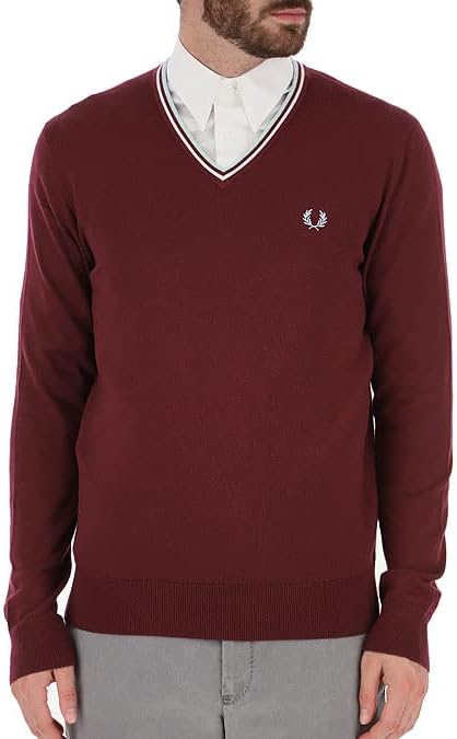 Fred Perry Classic V Neck Jumper Burgundy - Picture 4 of 4