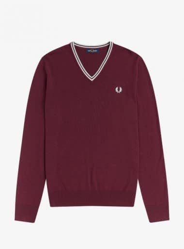 Fred Perry Classic V Neck Jumper Burgundy - Picture 3 of 4