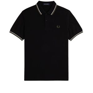 Fred Perry Slim Fit Twin Tipped Polo Black / Ecru / Laurel Wreath Green