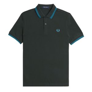 Fred Perry Slim Fit Twin Tipped Polo Night Green / Runaway Bay Ocean / Runaway Bay Ocean
