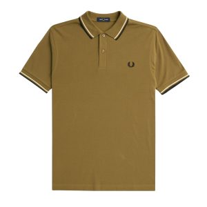 Fred Perry Slim Fit Twin Tipped Polo Shaded Stone / Ice Cream / Black