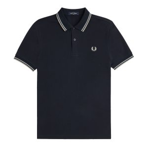 Fred Perry Slim Fit Twin Tipped Polo Navy / Silver Blue / Warm Grey